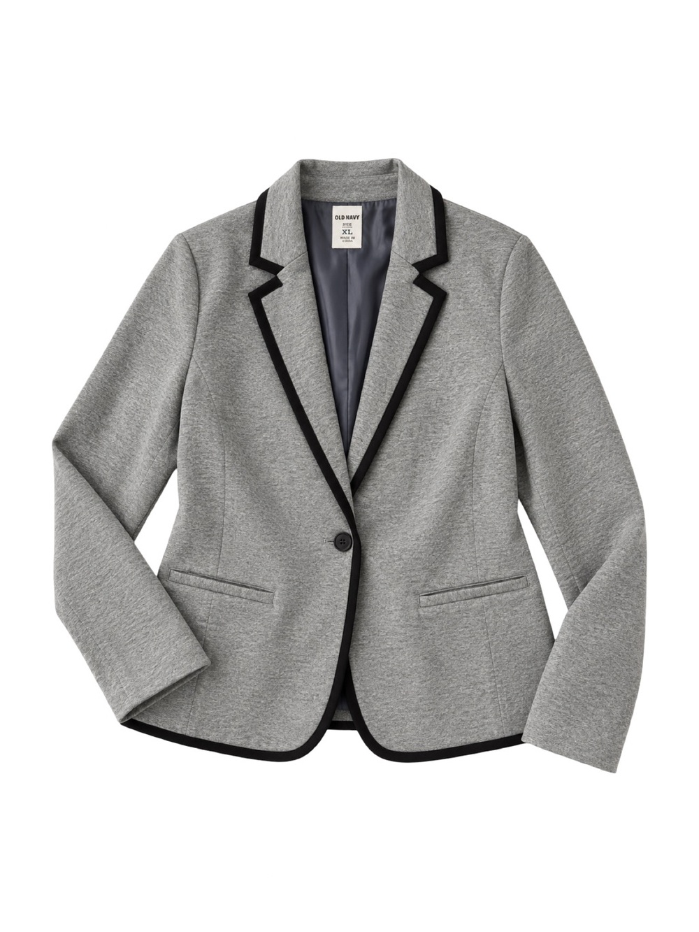 Old Navy Gray Knit Blazer Black Trim Single Button Jacket Size XL